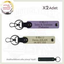 Miawiki Motorcu Dostlara Özel, Isim Plaka ve 0 Rh (-) Kan Grubu, X2 Set Hediye Anahtarlık, Mor-S Kahve-Syh