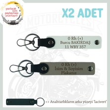 Miawiki Motorcuya Isim Plaka ve 0 Rh (+) Kan Grubu Yazılı Anlamlı Hediye X2 Anahtarlık, Kül Gri-Beyaz-Laci