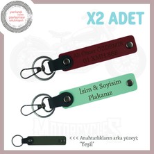 Miawiki Kişiye Özel Plaka & Isimli Deri Anahtarlık Çifti – Fonksiyonel ve Şık Hediye, Yeşil-Bordo-Ysl