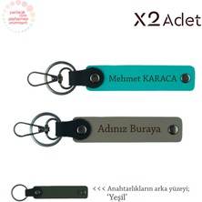 Miawiki Kuzene Mezuniyet Sürprizi, Isim Yazılı 2’li Anahtarlık Hediye Takımı, Kül Gri-Koyu Turkuaz-Yeşil