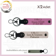 Miawiki Motor Severlere Özel, Isim Plaka ve 0 Rh (-) Kan Grubu, Tasarım Deri 2'li Anahtarlık, Pudra-Pembe-Gr