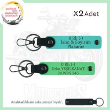 Miawiki Biker Stiline Özel, Isim Plaka ve 0 Rh (-) Kan Grubu Yazılı Deri X2 Anahtarlık, Turkuaz-F Yeşil-Syh