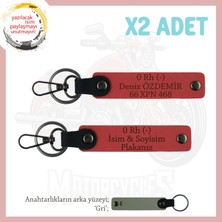 Miawiki Scooter Severlere Özel, Isim Plaka ve 0 Rh (-) Kan Grubu Yazılı 2'li Deri Anahtarlık, Nar Çiçeği-Gr