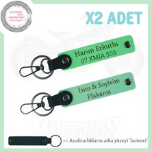 Miawiki Kullanışlı ve Şık Tasarım – Plaka ve Isim Yazılı Deri Anahtarlık Çift, Hediye, Yeşil-F Yeşil-Laci