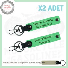 Miawiki Kullanışlı ve Şık Tasarım – Plaka ve Isim Yazılı Deri Anahtarlık Çift, Hediye, Fıstık Yeşil-S Kahve