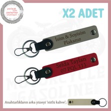 Miawiki Sevgili Motorculara Hediye, Isim ve Plaka Yazılı Deri 2’li Anahtarlık Takımı, Kül Gri-Kırmızı-Sk