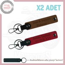 Miawiki Motosiklet Severlere, Isim ve Plaka ve Yazılı Özel Tasarım X2 Deri Anahtarlık, Kahve-Kırmızı-Laci