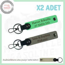 Miawiki Scooter Severlere Özel Isim ve Plaka Yazılı X2 Deri Anahtarlık, Arkadaş Hediyesi, Kül Gri-F Yeşil-Sk