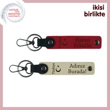 Miawiki Isme Özel Ayyıldız ve Türkiye Deri Anahtarlık, Kalıcı ve Zarif Hediye Set, Kırmızı-Sütlü Kahve