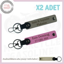 Miawiki Araç Tutkunlarına Özel Hediye – Plaka ve Isimli Deri Anahtarlık Takımı, Kül Gri-Pembe-Sk