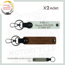 Miawiki Motorculara Özel, Isim Plaka ve 0(-) Kan Grubu Yazılı Kişisel, X2' Li Anahtarlık Set, Kahve-Beyaz-Gr