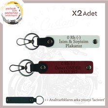 Miawiki Bikerlar Isim Plaka, 0 Rh (-) Kan Grubu Yazılı Deri X2 Anahtarlık Hediyelik Takım, Beyaz-Bordo-Laci