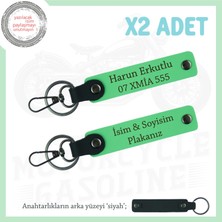 Miawiki Kompakt ve Kullanışlı, Kişiye Özel Plaka ve Isim Yazılı Deri 2’li Anahtarlık Set, Fıstık Yeşil-Siyah