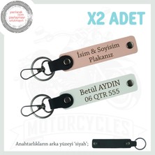 Miawiki Biker Dostlarına, Üzerinde Isim ve Plaka Yazılı, Motorcu Anahtarlık X2' Li , Yavruağzı-Beyaz-Syh