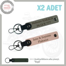 Miawiki Araç Sahiplerine Özel Hediye, Isim ve Plaka Yazılı Deri Anahtarlık Set X2'li, Yavruağzı-Kül Gri-Ysl