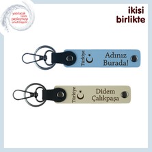 Miawiki Sevgiliye Şık  Ayyıldız ve Türkiye Armağan, Kişisel Isim Yazılı Anahtarlık Takım, Gök Mavi-S Kahve