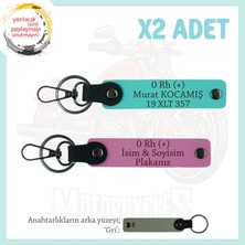 Miawiki Motosiklet Aşıkları Için Özel, Isim Plaka ve 0 Rh (+) Kan Grubu, 2'li Anahtarlık, Pembe-Turkuaz-Gr