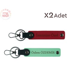 Miawiki Mezuniyete Şık Hediye, Isim Soyisimli 2’li Anahtarlık Takımı, Kırmızı-Yeşil