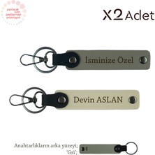 Miawiki Kurumsal Çalışanlara Şık Jest, Isim & Soyisim Yazılı 2’li Anahtarlık Seti, Kül Gri-Sütlü Kahve-Gri
