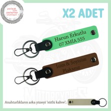 Miawiki Motorsiklet Tutkunlarına Hediye, Isim Plaka Yazılı X2'li Deri Anahtarlık Seti, Kahve-F Yeşil-Sk