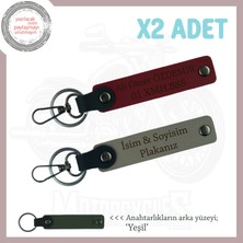Miawiki Kuryelere Uygun, Isim ve Plakaya Özel Tasarım X2 Deri Anahtarlık Set, Hediyelik, Kül Gri-Bordo-Ysl