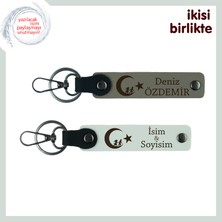 Miawiki Iyi Ki Demenin Yolu – Çocuk ve Ayyıldız Kişiye Özel 2' Li Anahtarlık Hediyesi, Kül Gri-Beyaz