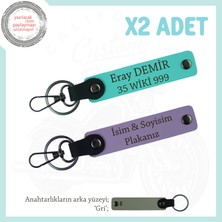 Miawiki Hediye Edilebilir Deri Anahtarlık Seti – Plaka ve Isimle Özelleştirilmiş X2 Takım, Mor-Turkuaz-Gr