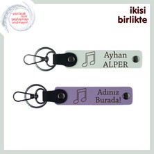 Miawiki Nota Temalı Isimli Deri Anahtarlık Seti, Müziğin Içinde Yaşayanlara, Adını Yazdır, Beyaz-Mor Menekşe
