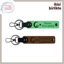 Miawiki Vatansever Dokunuşlu Hediyelik – Çocuk ve Ayyıldız ve Isimli Anahtarlık 2' Li Set, F Yeşil-Kahve