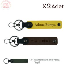 Miawiki Çiftlere Mezuniyet Hediyesi, Isimli & Soyisimli 2’li Anahtarlık Hediye Takımı, Sarı-Koyu Kahve-Yeşil