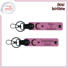 Miawiki Sevgililer Günü Için Vatan Temalı Hediye – Ay Yıldızlı Deri Anahtarlık Seti, Pembe-Pembe