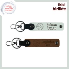 Miawiki Sporcu Sevgiliye Romantik Hatıra, Voleybol Toplu Deri Anahtarlık Takımı, Isim Yazılı, Beyaz-A Kahve