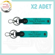 Koyu Turkuaz, Yol Arkadaşlarına, Isim Plaka ve 0 Rh (+) Kan Grubu Yazılı Kişiye Özel 2'li Anahtarlık