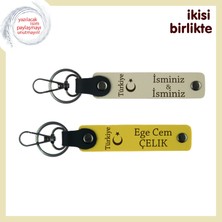 Miawiki Sevgiline Seni Hatırlatacak Hediye – Ayyıldız ve Türkiye Desenli Deri Anahtarlık, Sütlü Kahve-Sarı