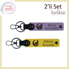 Miawiki Bozkurt ve Ayyıldız Işlemeli Anahtarlık Takımı – Isme Özel Yazılabilir Hediye, Mor Menekşe-Sarı