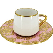 Glazze Damask Pembe Kahve Takımı 12 Parça