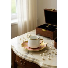 Glazze Damask Pembe Kahve Takımı 12 Parça