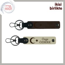 Miawiki Asker Arkadaşına Hatıra – Ay Yıldızlı Kişiye Özel 2’li Deri Anahtarlık Takımı, Koyu Kahve-S Kahve