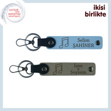 Miawiki Baba-Oğul Müzik Hatırası, Kişiselleştirilebilir Isim Yazılabilir Deri Anahtarlık Seti, Gök Mavi-Gri