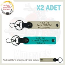 Motorda Tarz Hediye, Isim Plaka ve A Rh (+) Kan Grubu Yazılı 2'li Anahtarlık, K Turkuaz-S Kahve-Sk