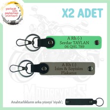 Motorcu Dostlara Isim Plaka ve A - Kan Grubu Yazılı Özel Hediye X2 Anahtarlık, Kül Gri-F Yeşil-Syh