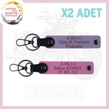 Mor Menekşe-Pembe, Motor Severlere Özel, Isim Plaka ve Kan Grubu Yazılı Özel Tasarım 2'li Anahtarlık