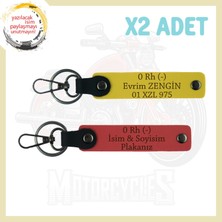 Nar Çiçeği-Sarı, Bikerlar Için, Isim Plaka ve 0 Rh (-) Kan Grubu Yazılı Hediye Deri 2'li Anahtarlık