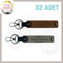 Kül Gri-Açık Kahve, Motor Severlere, Isim Plaka ve Kan Grubu Yazılı Özel Tasarım 2'li Anahtarlık Set