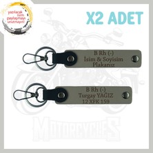 Kül Gri, Motorcuya Özel, Isim Plaka ve B Rh (-) Kan Grubu Yazılı Güvenlik Amaçlı 2'li Anahtarlık