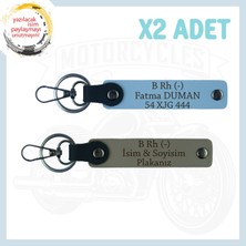Kül Gri-Gök Mavi, Motosiklet Aşıklarına, Isim Plaka ve B Rh (-) Kan Grubu Yazılı 2'li Anahtarlık Set