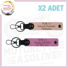Yavruağzı-Pembe, Bikerlar Için Özel, Isim Plaka ve B Rh (-) Kan Grubu Yazılı Hediye 2'li Anahtarlık