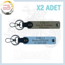 Kül Gri-Gök Mavi, Motosiklet Aşıklarına, Isim Plaka ve A Rh (-) Kan Grubu Yazılı 2'li Anahtarlık Set