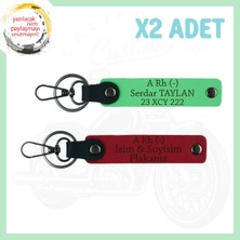 Kırmızı-F Yeşil, Motor Tutkunlarına, Isim Plaka ve A Rh (-) Kan Grubu Yazılı Özel 2'li Anahtarlık