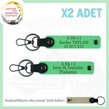 Motosiklet Tutkunlarına, Isim Plaka ve A (-) Kan Grubu Yazılı Acil Durum X2 Anahtarlık, F Yeşil-Sk